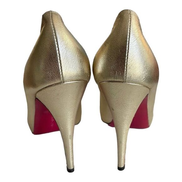 Luciano Padovan Platform Buckle Heels Pumps Size 38.5 Gold - Picture 4 of 7